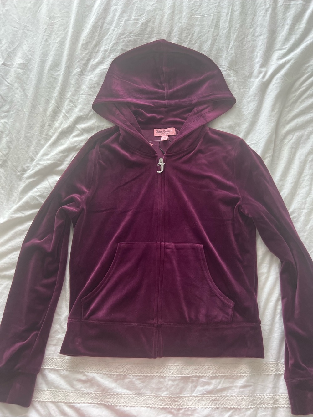 Juicy Couture Rhinestone Plum Zip Hoodie Size L New